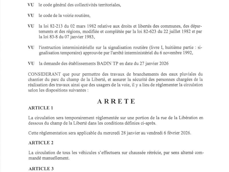 Arrêté portant réglementation de la circulation