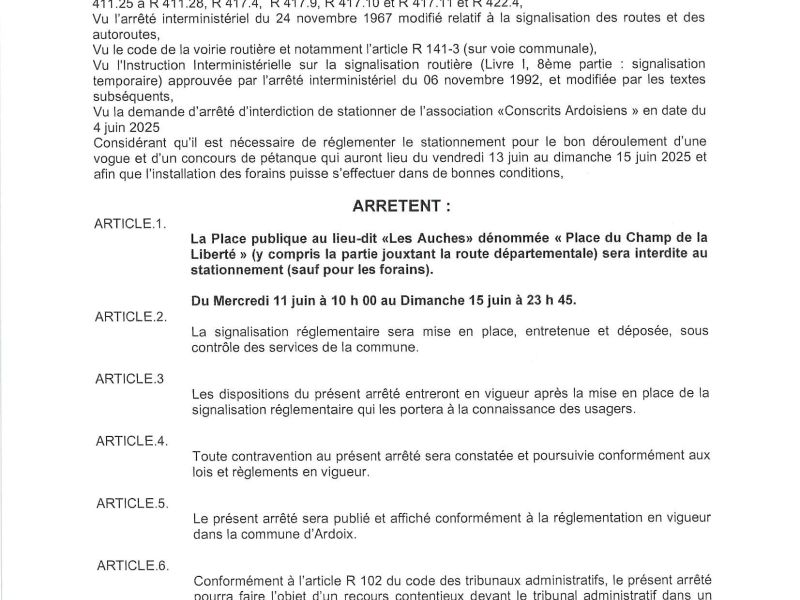 Arrêté d'interdiction de stationner