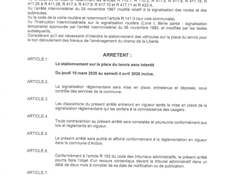 Arrêté portant réglementation de la circulation