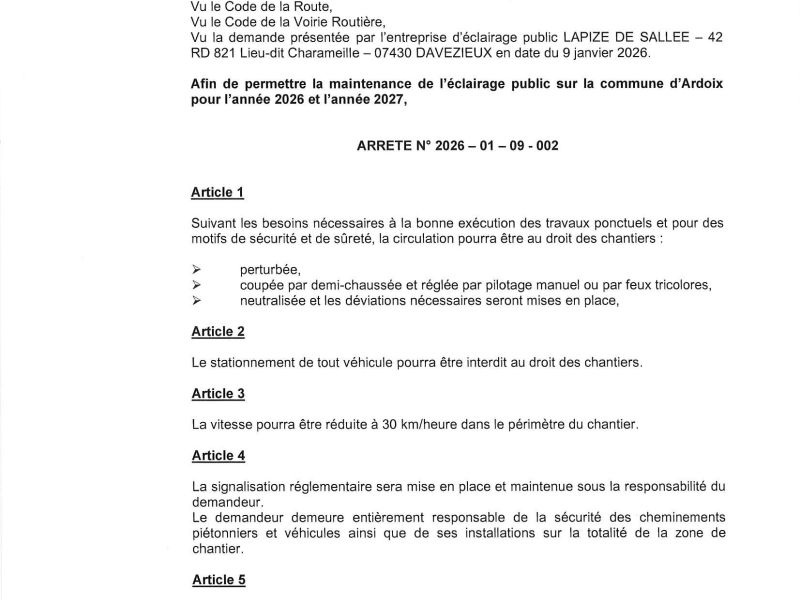 Arrêté portant réglementation de la circulation