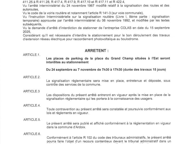 Arrêté d'interdiction de stationnement