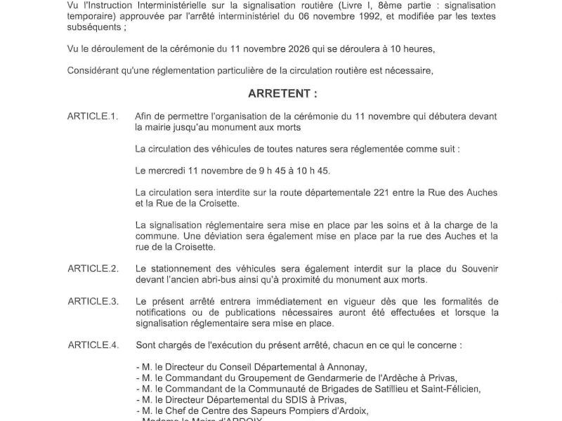 Arrêté portant réglementation de la circulation