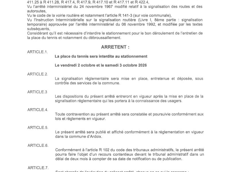 Arrêté portant interdiction de stationnement