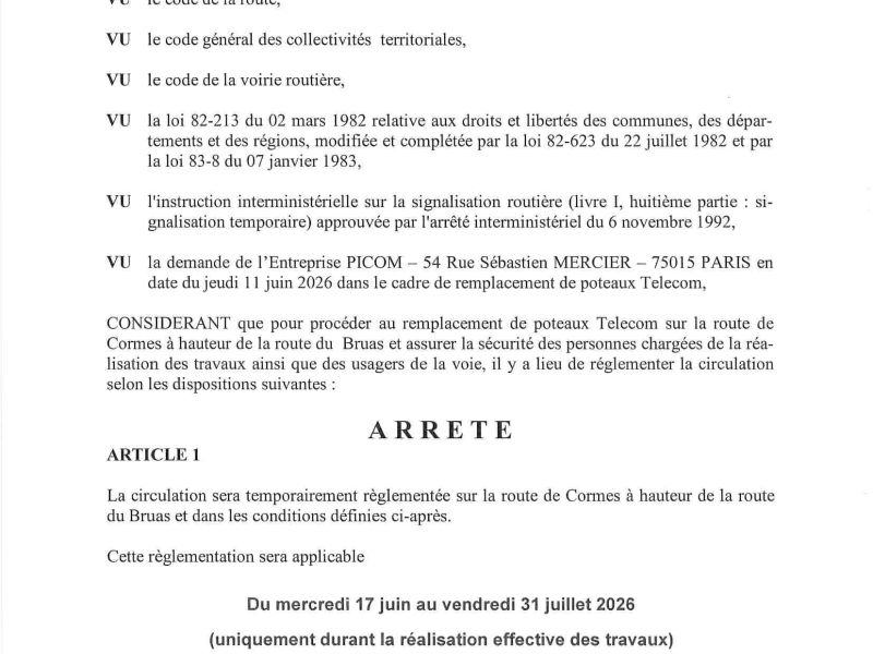 Arrêté réglementant la circulation