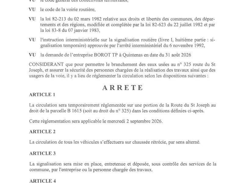Arrêté portant réglementation de la circulation