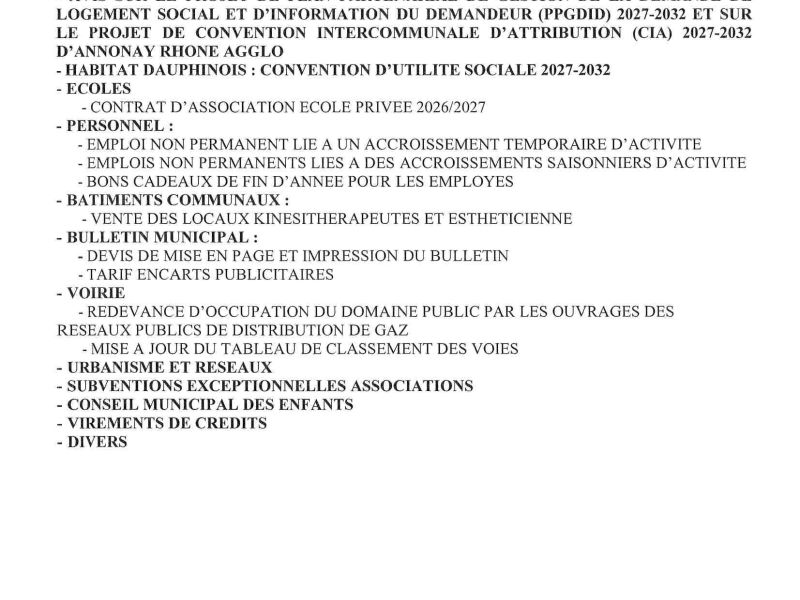 Conseil Municipal du mardi 27 octobre 2026