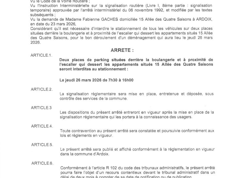 Arrêté d'interdiction de stationnement