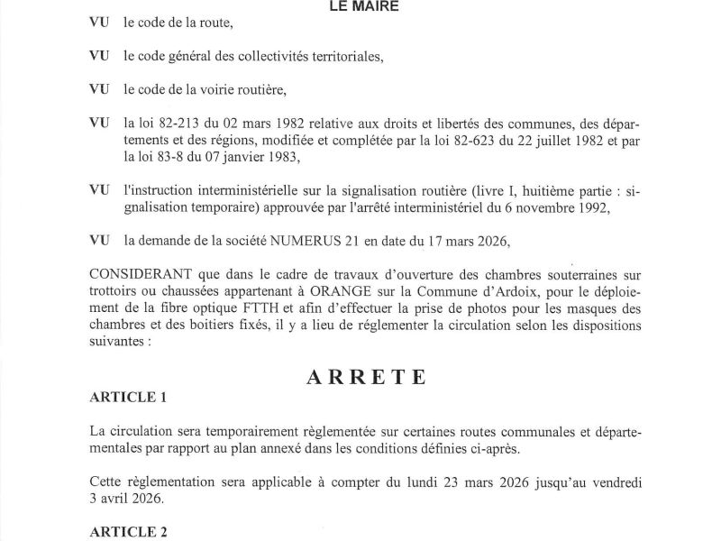 Arrêté portant réglementation de la circulation