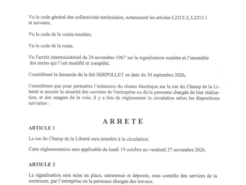 Arrêté portant réglementation la circulation