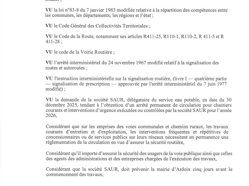 Arrêté portant réglementation de la circulation