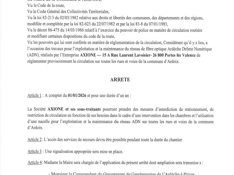 Arrêté portant réglementation de la circulation